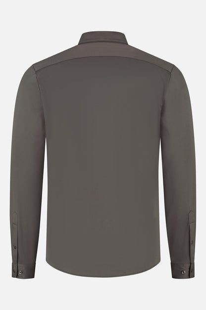 Back view of a stylish shirt in pique structure stretch grey color.