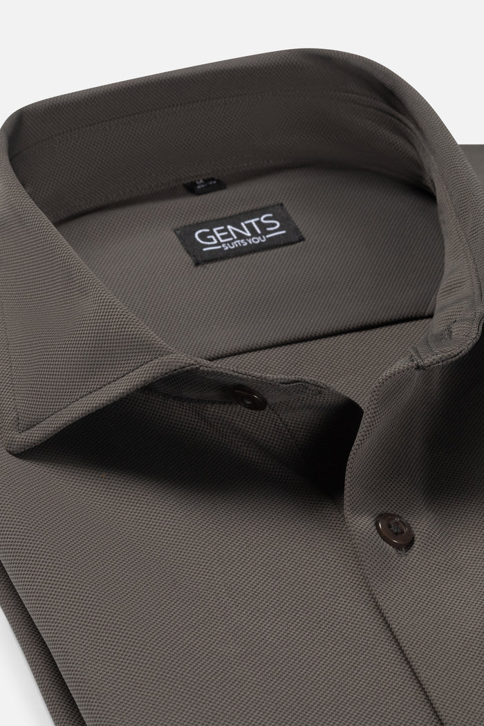 Pique structure stretch grey shirt collar detail with GENTS label
