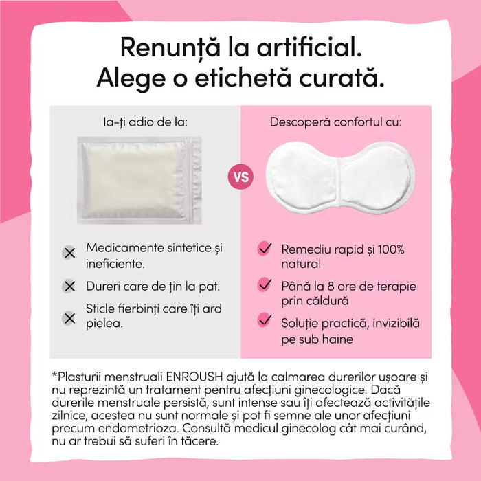 Plasturi termici ENROUSH, ajută la calmarea durerilor menstruale, subțiri și invizibili, 3 buc