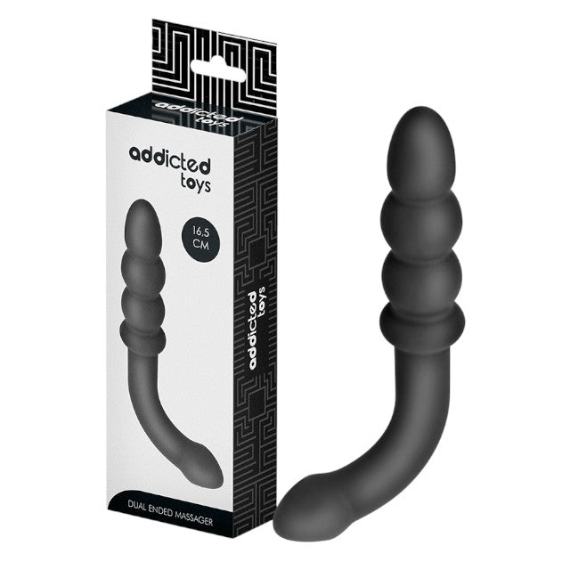 Plug anal ADDICTED TOYS Dual Ended Massager, lungime 16.5 cm, diametre 2.3 - 3 cm, din silicon flexibil, negru