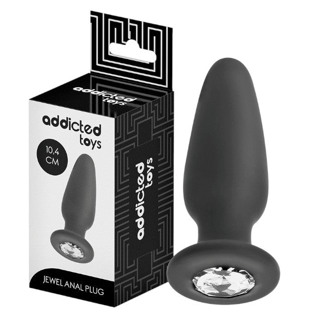 Plug anal ADDICTED TOYS Jewel Anal Plug M, bază cu cristal, lungime 10.4 cm, diametru 3.4 cm (mediu), din silicon, negru