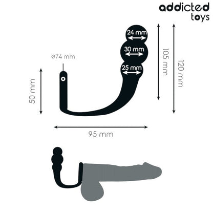 Plug anal cu inel pentru penis ADDICTED TOYS Anal Plug with Ring Model 1, diametre 2.4 - 3 cm, din silicon, negru