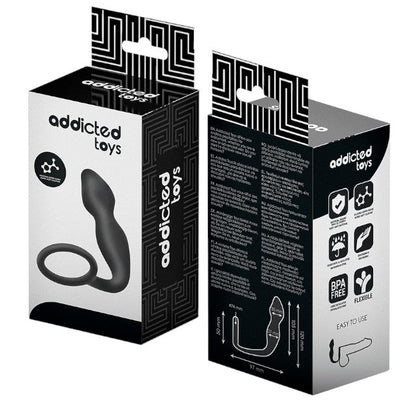 Plug anal cu inel pentru penis ADDICTED TOYS Anal Plug with Ring Model 2, diametre 2.7 - 3 cm, din silicon, negru