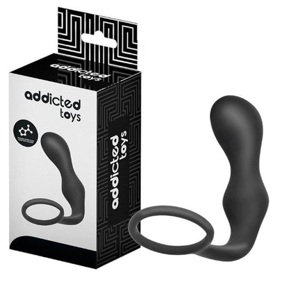 Plug anal cu inel pentru penis ADDICTED TOYS Anal Plug with Ring Model 3, diametre 2.8 - 3 cm, din silicon, negru