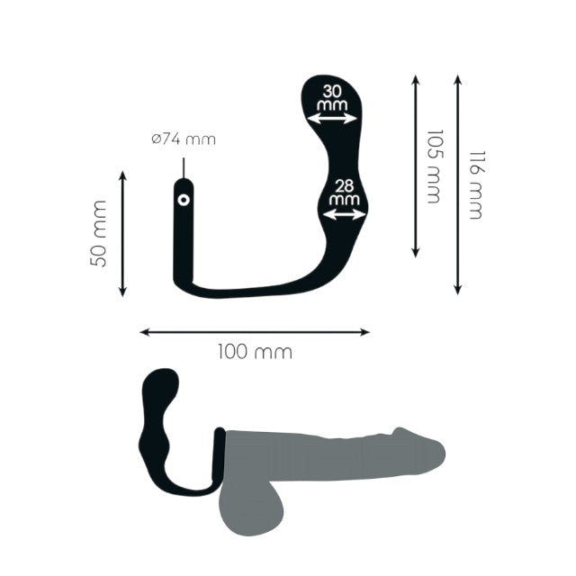 Plug anal cu inel pentru penis ADDICTED TOYS Anal Plug with Ring Model 3, diametre 2.8 - 3 cm, din silicon, negru