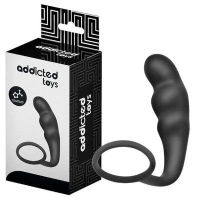 Plug anal cu inel pentru penis ADDICTED TOYS Anal Plug with Ring Model 4, diametre 2.7 - 3.2 cm, din silicon, negru