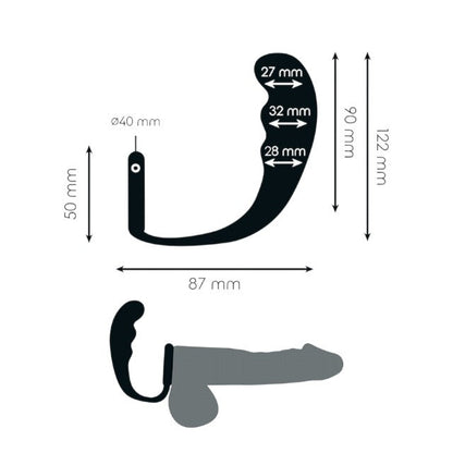 Plug anal cu inel pentru penis ADDICTED TOYS Anal Plug with Ring Model 4, diametre 2.7 - 3.2 cm, din silicon, negru