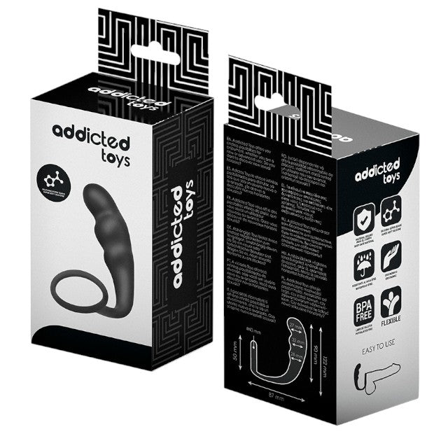 Plug anal cu inel pentru penis ADDICTED TOYS Anal Plug with Ring Model 4, diametre 2.7 - 3.2 cm, din silicon, negru