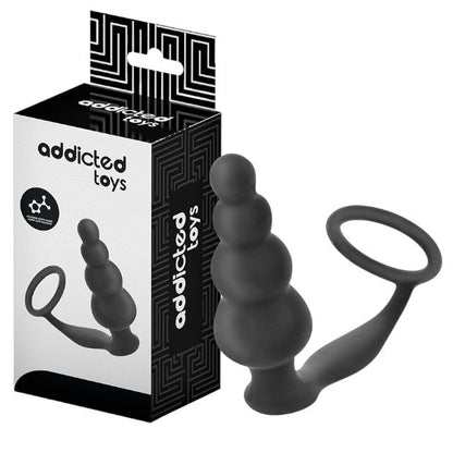 Plug anal cu inel pentru penis ADDICTED TOYS Anal Plug with Ring Model 5, diametre 1.6 - 3.5 cm, din silicon, negru