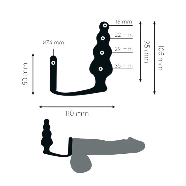 Plug anal cu inel pentru penis ADDICTED TOYS Anal Plug with Ring Model 5, diametre 1.6 - 3.5 cm, din silicon, negru