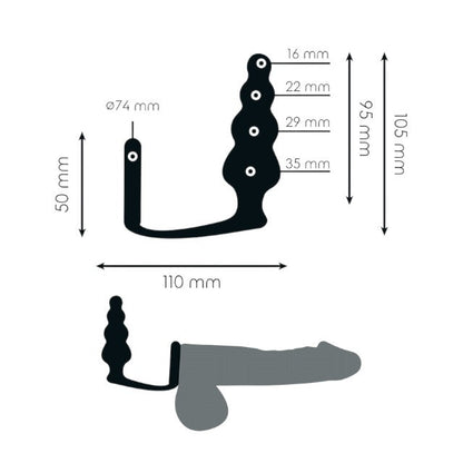 Plug anal cu inel pentru penis ADDICTED TOYS Anal Plug with Ring Model 5, diametre 1.6 - 3.5 cm, din silicon, negru