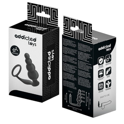 Plug anal cu inel pentru penis ADDICTED TOYS Anal Plug with Ring Model 5, diametre 1.6 - 3.5 cm, din silicon, negru