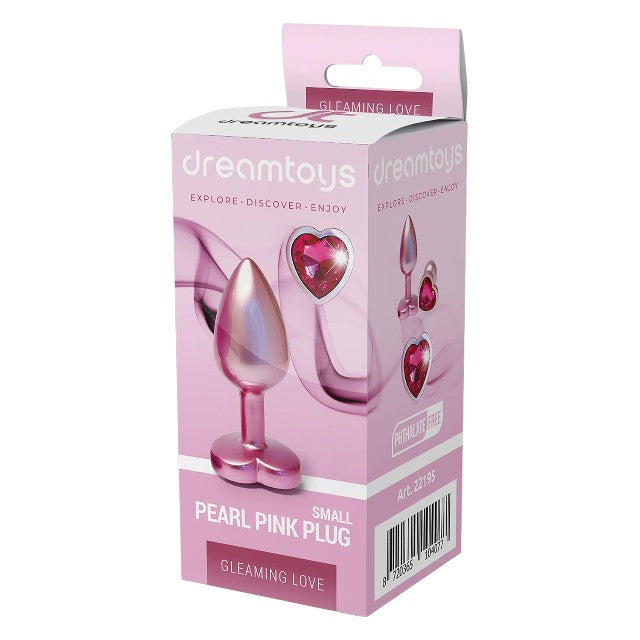 Plug anal DREAMTOYS Pearl Pink Plug, cu bază în formă de inimă, lungime 7.1 cm, diametru 2.7 cm, roz, mărime S