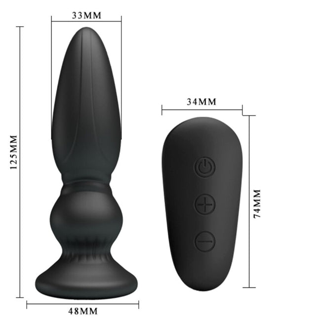 Plug anal electric MR PLAY, cu telecomanda, din silicon, cu 12 functii de vibrare, negru