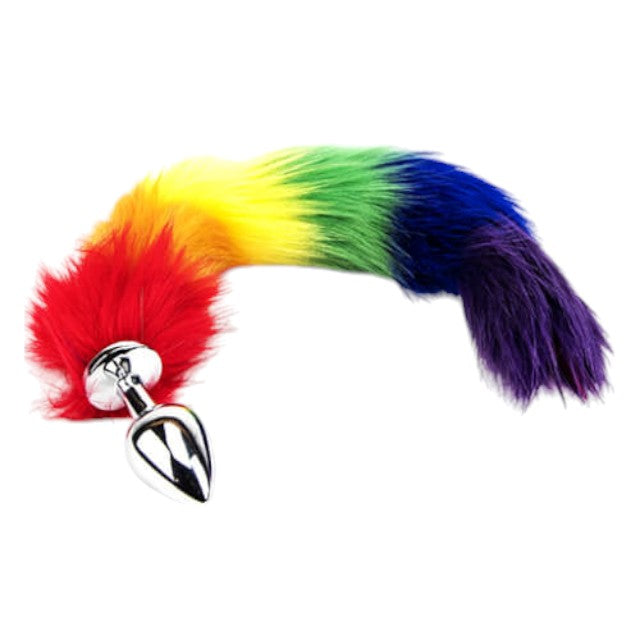 Plug anal Furry Fantasy - Rainbow, din aluminiu, cu coada, 7 cm