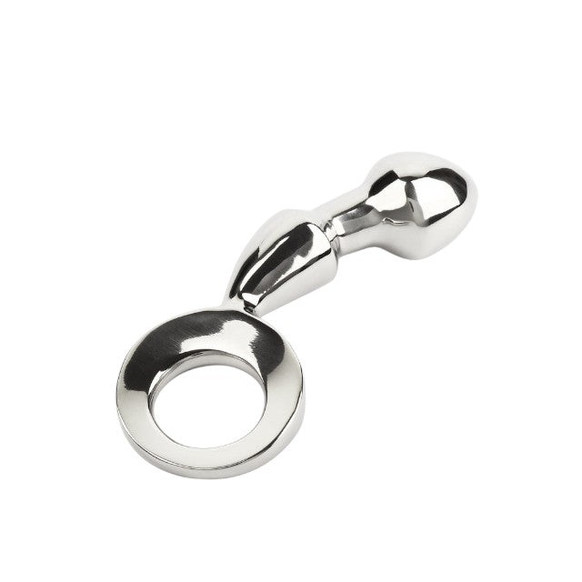 Plug anal MR. STEEL Drang Fun Plug, cu inel pentru extracție, din oțel inoxidabil, lungime 13 cm, argintiu