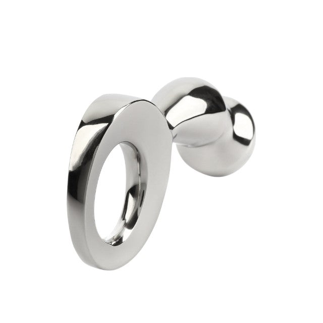 Plug anal MR. STEEL Drang Fun Plug, cu inel pentru extracție, din oțel inoxidabil, lungime 13 cm, argintiu