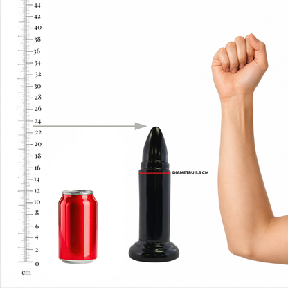 Plug anal PROWLER RED 9" Rocket Black, din TPE moale, în formă de glonț, lungime 23 cm, diametru 5.6 cm, negru