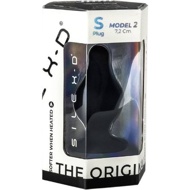 Plug anal SILEX-D S Plug Model 2, din silicon premium, reactiv la căldură, lungime 7.2 cm, diametru 3.4 cm, negru (mărime S)
