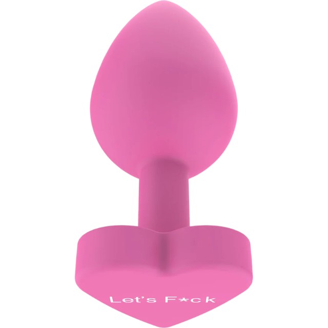 Plug anal TOYJOY Anal Play Booty Sweethearts, cu mesaj „Let’s Fuck” pe baza în formă de inimă, diametru 3.5 cm, roz
