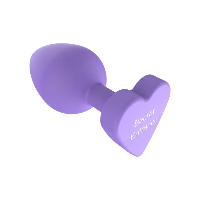 Plug anal TOYJOY Anal Play Booty Sweethearts, cu mesaj „Secret Entrance” pe baza în formă de inimă, diametru 3.5 cm, mov