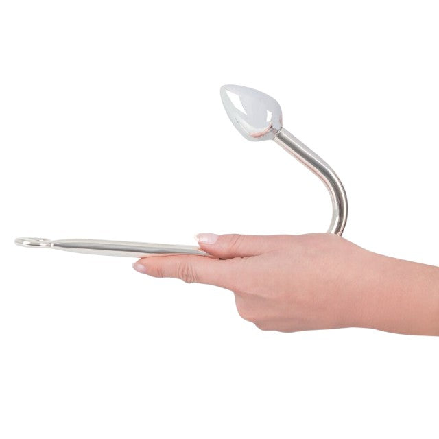 Plug anal YOU2TOYS Bondage Hook, în formă de cârlig de pescuit, pentru jocuri erotice BDSM, lungime 24 cm, argintiu