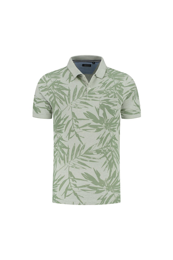 Polo bladprint mosgroen