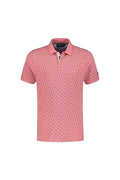 Koraalkleurige polo met miniprint, zacht en ademend, Polo miniprint koraal.