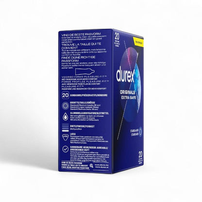 Prezervative clasice Durex Originals Extra Safe, lubrifiate si rezistente, 56 mm, 1 cutie x 20 buc