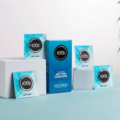 Prezervative EXS Air Thin Condoms, din latex, ultra-subțiri și rezistente, diametru 56 mm, 12 bucăți