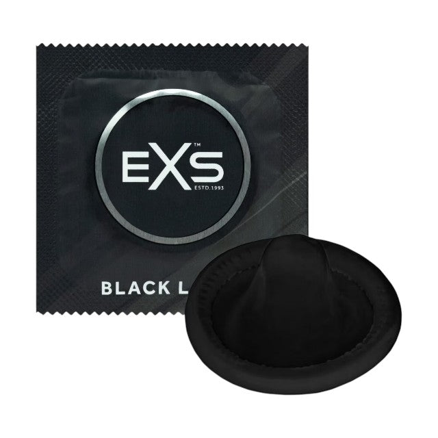 Prezervative EXS Black Latex, din latex, diametru 54 mm, fără miros, culoare negru, 100 buc