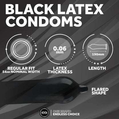 Prezervative EXS Black Latex, din latex, diametru 54 mm, fără miros, culoare negru, 100 buc
