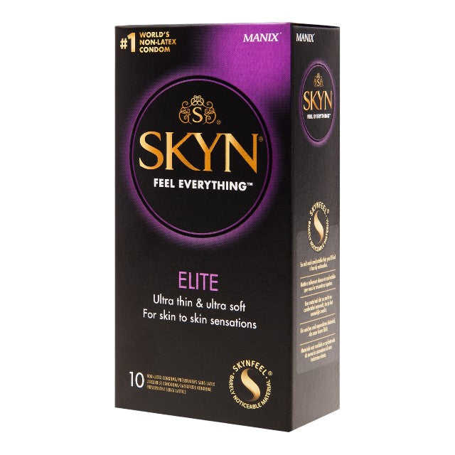 Prezervative MANIX Skyn Elite, fără latex, lubrifiate, ultra-subțiri și rezistente, diametru 53 mm, 10 bucăți