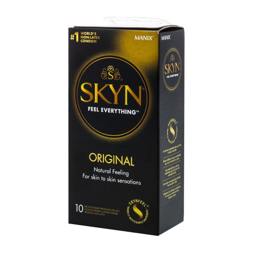 Prezervative MANIX Skyn Original, fără latex, lubrifiate, subțiri și rezistente, diametru 53 mm, 10 bucăți