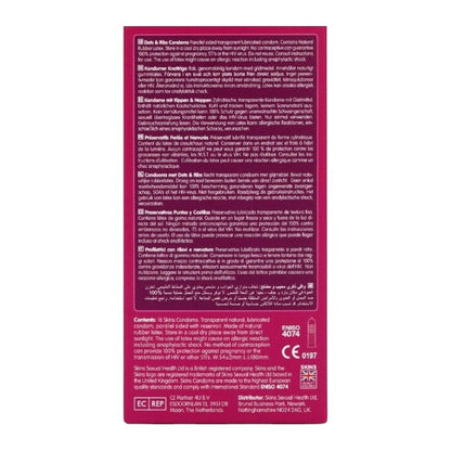 Prezervative SKINS Dots & Ribs Premium Condoms, texturate pentru stimulare intensă, din latex, 16 bucăți
