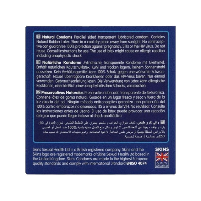 Prezervative SKINS Natural Premium Condoms, din latex ultra-subțire și rezistent, transparente, 4 bucăți