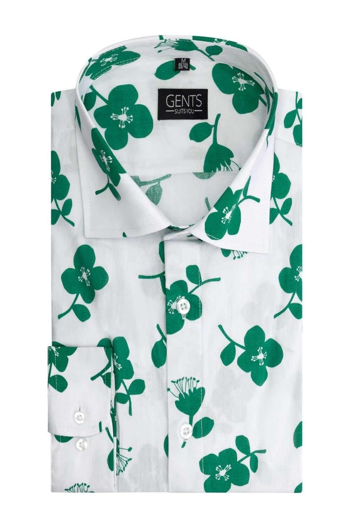 Print bloem groen-wit
