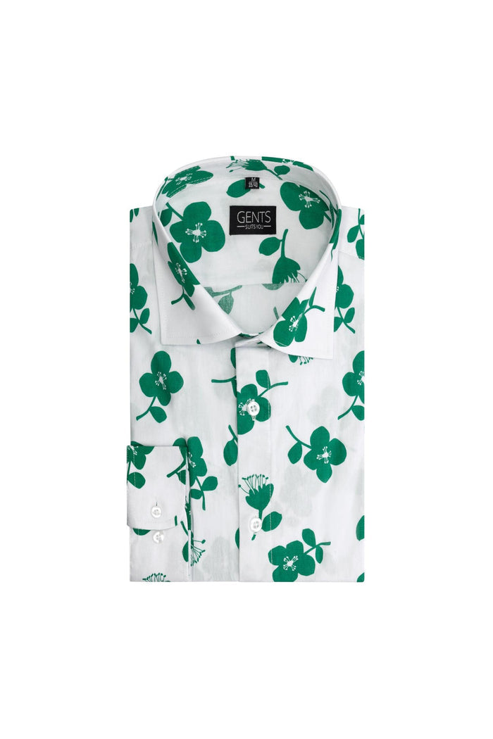 Print bloem groen-wit