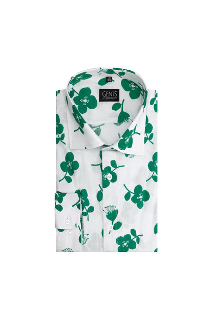 Print bloem groen-wit
