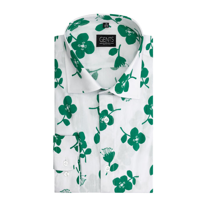Print bloem groen-wit