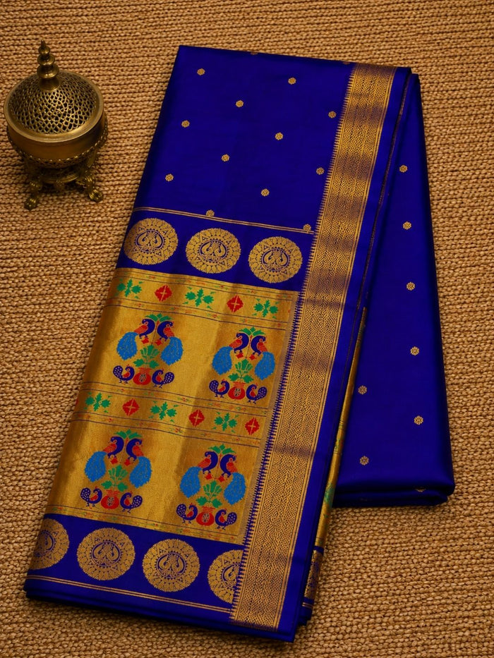 Indiehaat | Handloom Weaving Paithani Silk Saree Blue