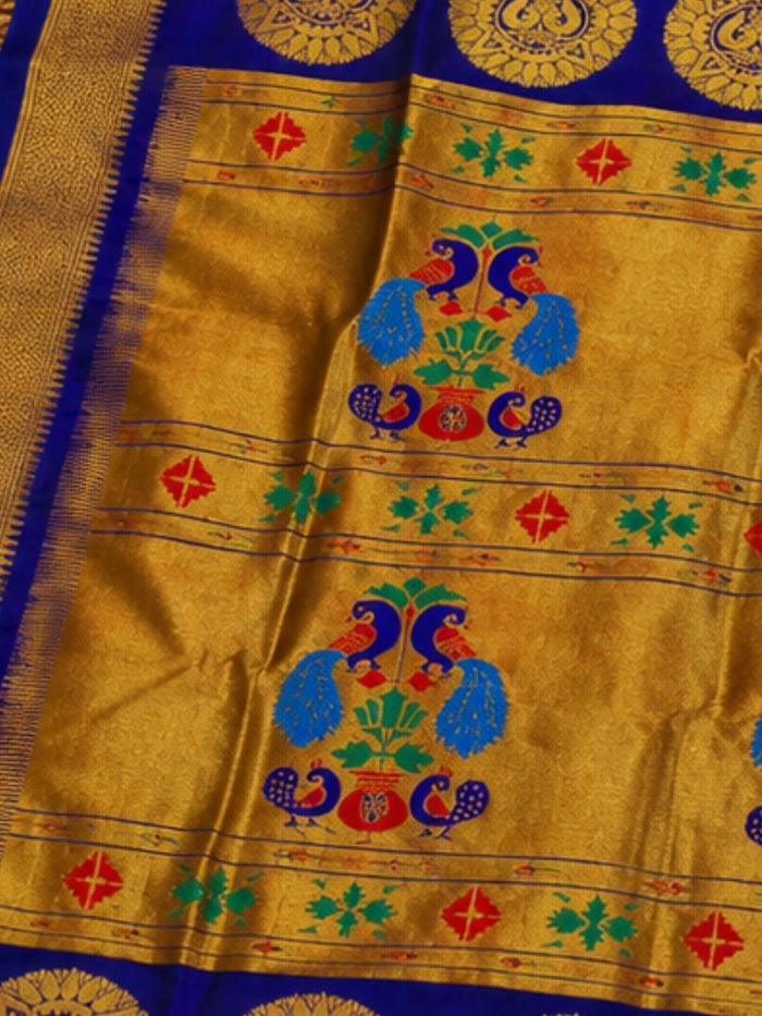 Indiehaat | Handloom Weaving Paithani Silk Saree Blue