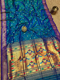 Indiehaat | Double Pallu Paithani Silk Saree Blue