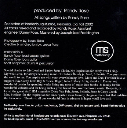 (Randy Rose) MOTHERSHIP - ROCKSTAR (*CD, 2002, Hindenburg Records) RANDY ROSE band *Last Copies