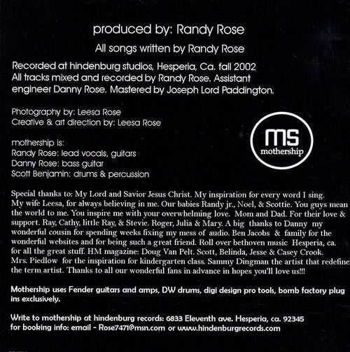 (Randy Rose) MOTHERSHIP - ROCKSTAR (*CD, 2002, Hindenburg Records) RANDY ROSE band *Last Copies