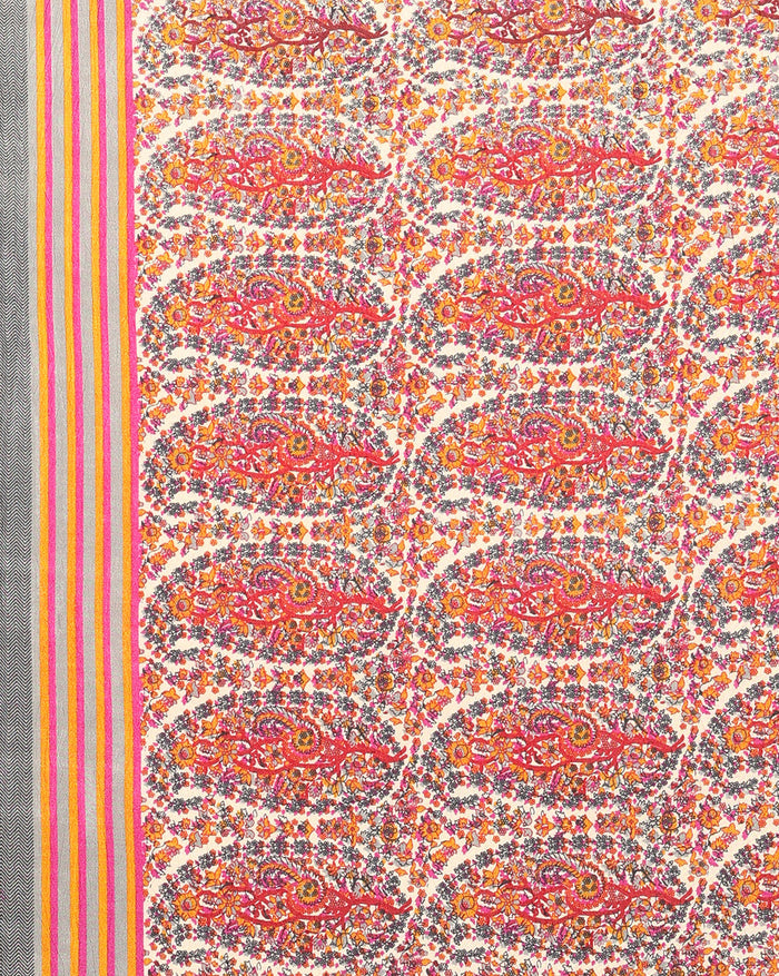 Indiehaat | Kashmiri Silk Printed Saree Red & Brown