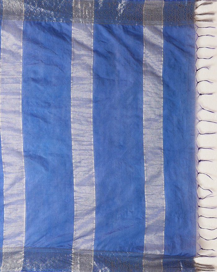 Indiehaat | Kota Banarasi Silk Hand Dyed Saree Blue