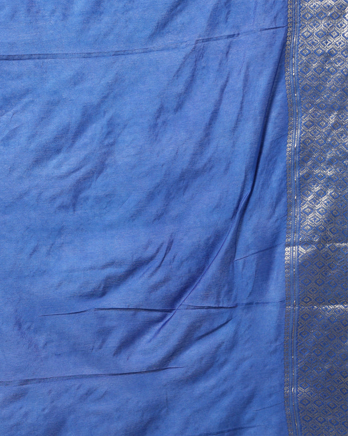 Indiehaat | Kota Banarasi Silk Hand Dyed Saree Blue