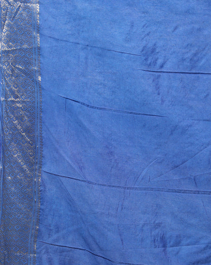 Indiehaat | Kota Banarasi Silk Hand Dyed Saree Blue