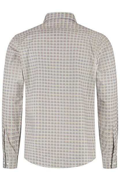 Retroprint beige-blauw ademend katoenen overhemd met retroprint, stijlvol en comfortabel.